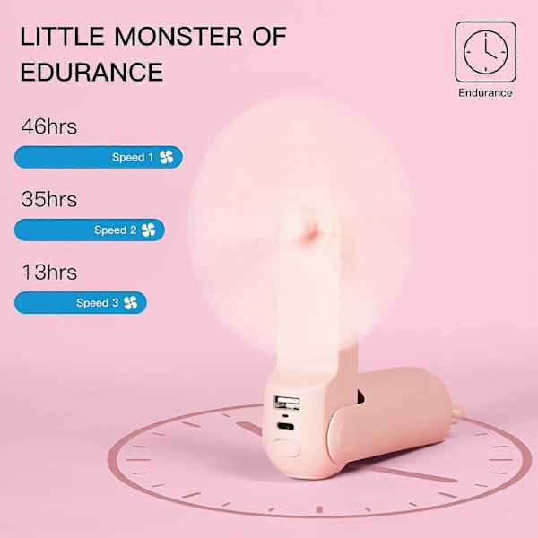 Handhållen fläkt med 4800 mAh Powerbank Max 46 timmars drifttid, fickfläkt bärbar batteridriven