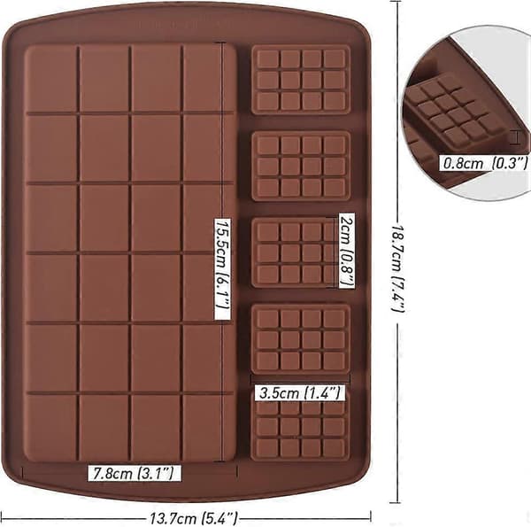 Stor og lille vaffelchokoladeform, non-stick fødevaregodkendte silikoneforme til chokolade, brun
