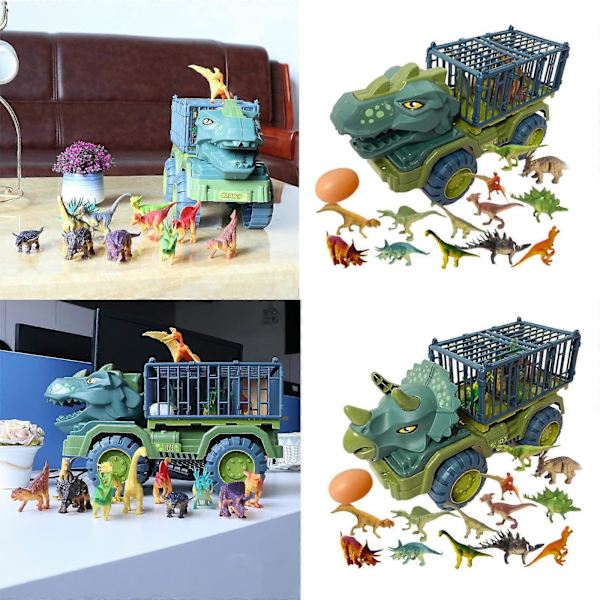 2x Dinosaurieleksaksbilar Transportör för Barn Dinosaurieleksaksset för Pojkar Flickor Dinosauriebil Transportleksak med Bilar Låtsasleksak Barnpresenter