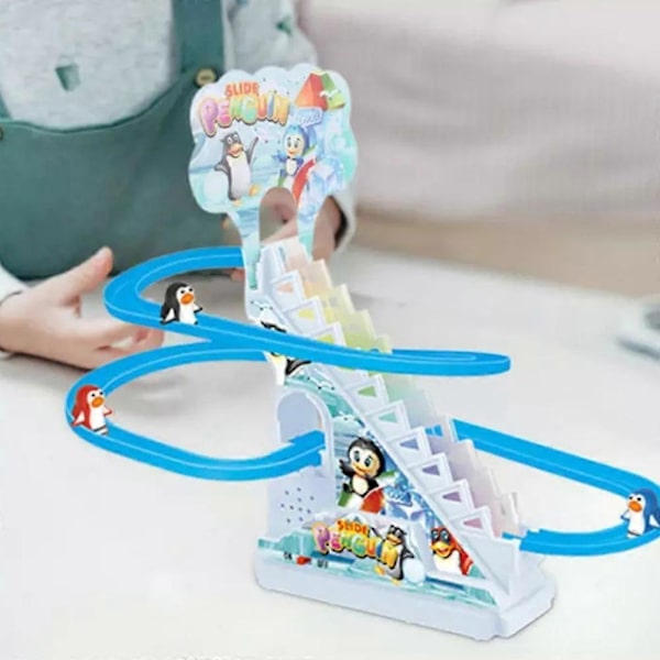 Pingvin Race Set Litet Lekset LED Blinkande Ljus Racerbana Spelset penguin