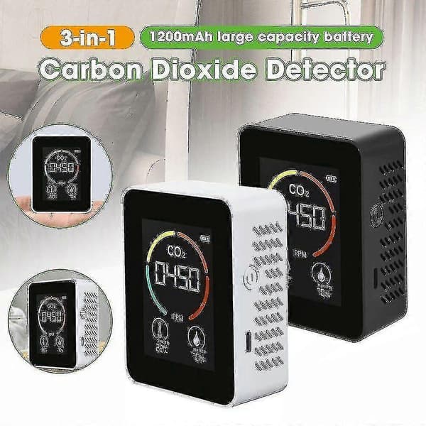 Inomhus Co2 Sensor Co2 Mätare Digital Luftdetektor Intelligent Luftkvalitetsanalysator Black