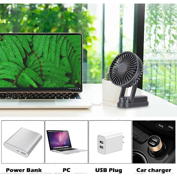 Kädessä pidettävä USB-tuuletin, kannettava miniulkotuuletin, 3 nopeutta ladattava 2500 mAh taitettava kahva pöytäkone