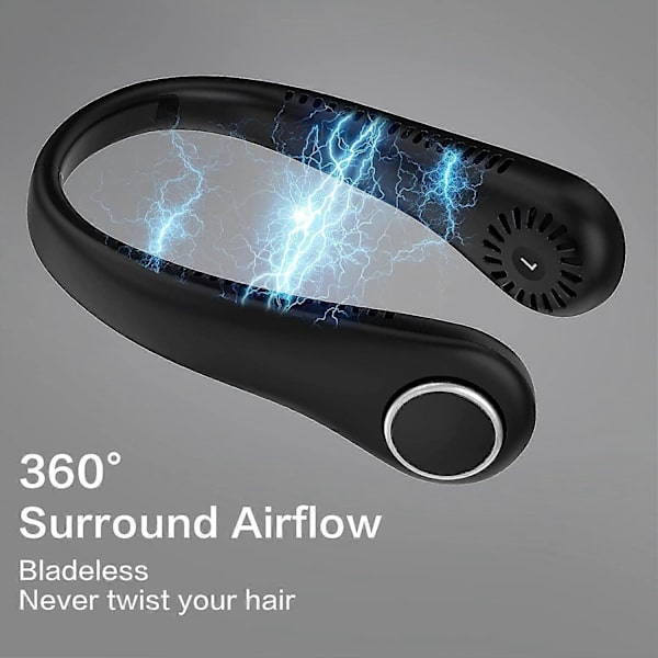 (Musta) Kannettava tuuletin, Hands-Free Hiljainen Mini Neck Tuuletin, Terätön, 360 Säädettävä, 3 nopeutta, Sopii sisä-/ulkotoimintaan