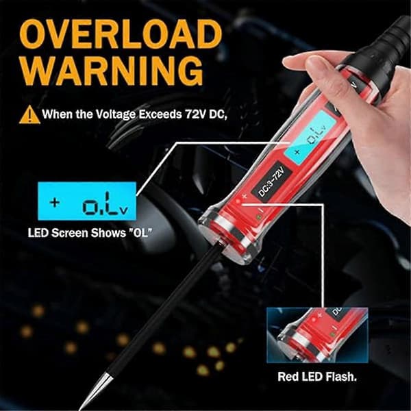 3-72v DC Bil Test Lys, LCD Digitalt Lys Tester Med Voltmeter, Sikringsspændingstester Bil