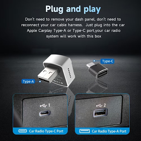 Trådløs CarPlay-boks Android Auto to-i-en bilforbindelses smartboks (sort)
