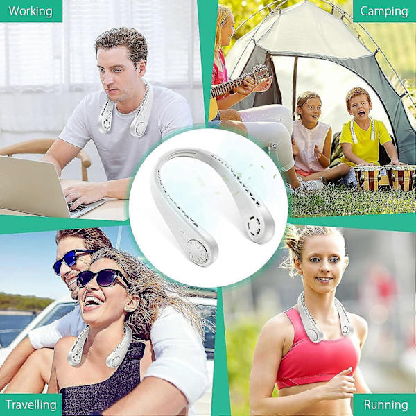 Lätt, handsfree, bladlös halsfläkt, vit