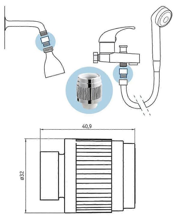 1/2\" Bsp Kroppsvridande Justerbar Dusch 23-0 L/Min Vattenflödesnippelreducering