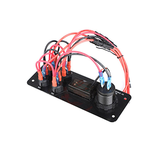 Autolaturi 36W Vedenpitävä 4-osainen kytkinpaneeli veneisiin ja asuntovaunuihin Red Light 170mmx65mm
