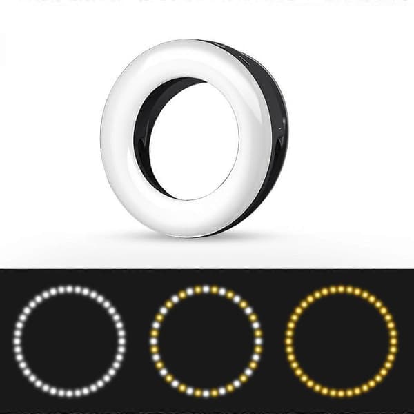 Selfie Ring Light, Clip-on Ring Light [Genopladelig] 3 Lystilstande, Dæmpbar Selfie Light til Telefon, Tablet, Laptop, Makeup, Videokonference