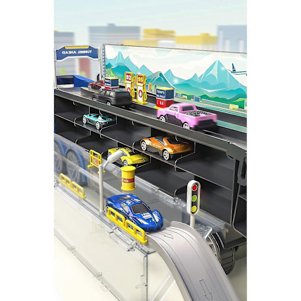 Hauler-rata-autonheitto kuljetusauto lelu 3 4 5 6 -vuotiaille lapsille pojille blue