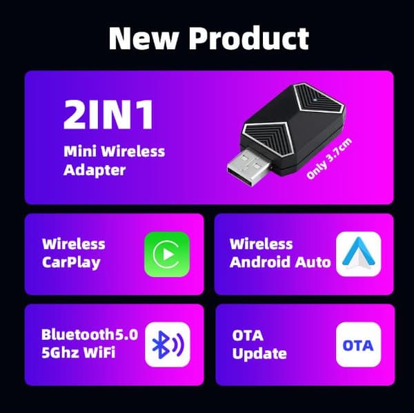 Mini Trådløs CarPlay & Android Auto Adapter til iPhone & Android – Nyd friheden fra ledninger