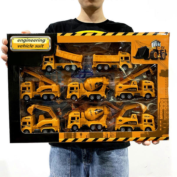 8-pack Byggfordon Leksaksset för Barn, -ane, Grävmaskin, Dumper, Cement, Pedagogiskt Ingenjörsleksaksset Födelsedagspresent för Pojkar 3+ År Yellow