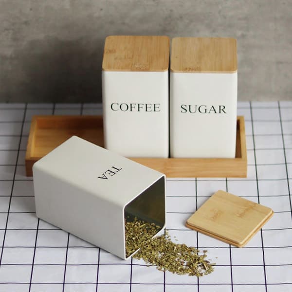 3 Stk. Kaffe Te Sukker Beholdere Moderne Køkkenbeholdere til Bordplade White 3pcs Jars Optional