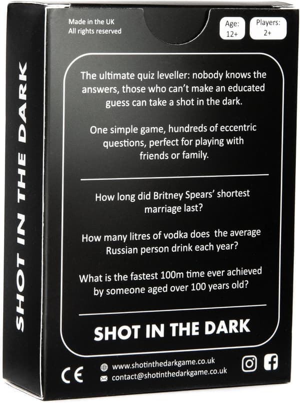 Shots in the Dark: Den ultimate ukonvensjonelle quizen | 2+ spillere | Voksne og barn