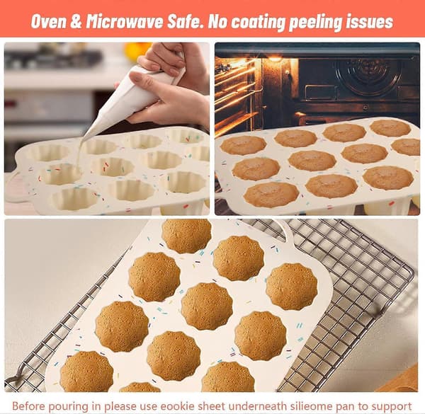 Pakke med 4 silikone muffinsforme, 12 kopper muffinsforme, cupcake bageforme, non-stick muffinsplade til muffins, cupcakes, chokolade, brød, kager