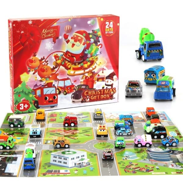 Advent Kalender Bilar Barn Jul Bilar 24 bitar Slumpmässiga Bil Kalender Pull Back Mini Bil Leksak