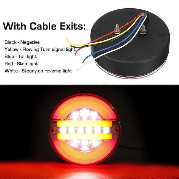 4 tommer Trailer Dynamisk Baglygte 24v Led Lastbil Bremselys Led Rund Vand Hamburger Til , Både