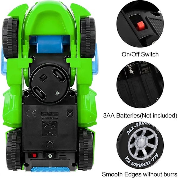 Automatiska dinosaurieleksaker med musik, 2 i 1 automatiska dino-bilar med LED-ljus, dinosaurieleksaker för barn 3-5 år, grön -
