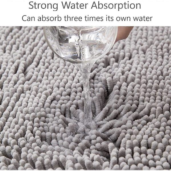 Skridsikker absorberende bademåtte 80cmx50cm Chenille Microfiber brusemåtte til badeværelse, grå