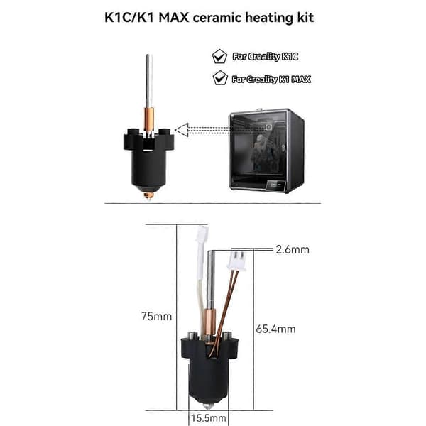 Keramisk varmeblok-sæt 0,4 mm Quick-Swap integreret dyse til K1C K1 MAX 3D-printerdele Black