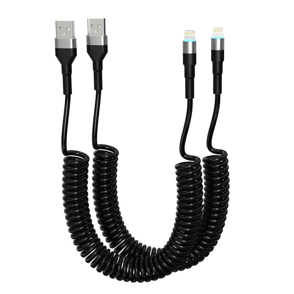 Spiralformad iPhone-laddningskabel 2-pack, Apple Carplay & MFi-certifierad