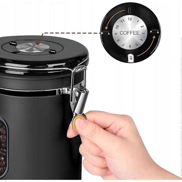 Hermetisk kaffedåse, kaffebeholder i rustfrit stål black