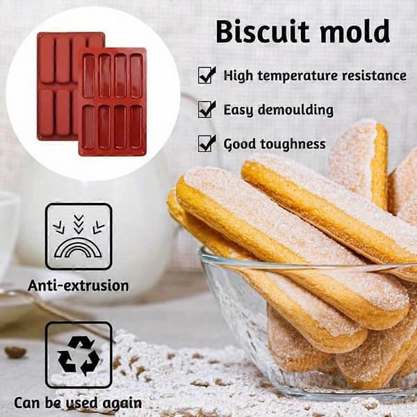 Pakke med 2 Müslibar Bageforme, Silikone Barform med 8 Hulrum, Silikone Bageform Non-Stick Form, Müslibar Bageform til Muffin, Brød