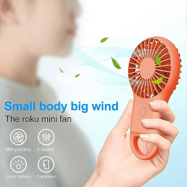 Super Mini -tuuletin, kannettava ja kannettava USB-ladattava tuuletin koukulla, pieni ja hiljainen, kaunis led-valo, 3 säädettävää nopeutta (oranssi)