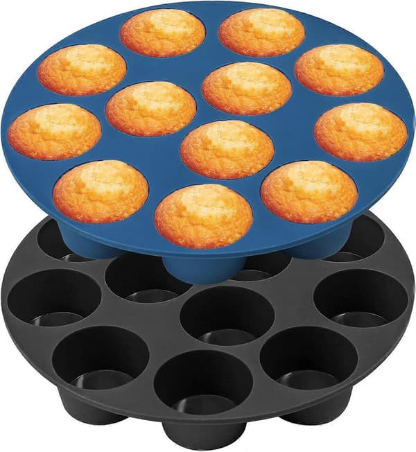 Mini Muffin Form Silikone Varmluftsfriture Silikone Form Pakke med 2 Små Kageforme Airfryer Bageform til Cupcakes Brownies Kage Budding Mini Muffin Mo