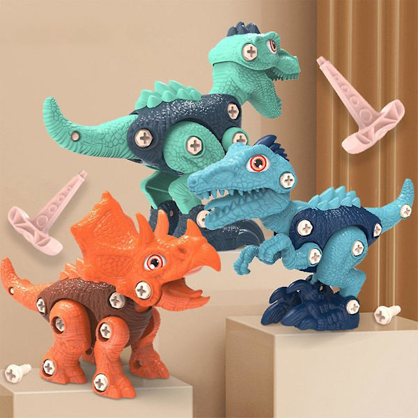 4x DIY Monterings Dinosaurieleksak DIY Monteringsbyggsats för Barn Ålder 6+