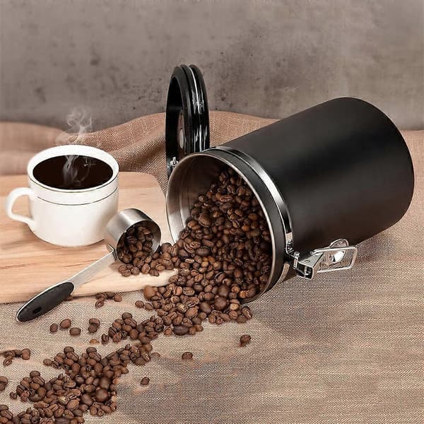 Hermatisk Kaffeburk, Kaffebehållare i Rostfritt Stål black