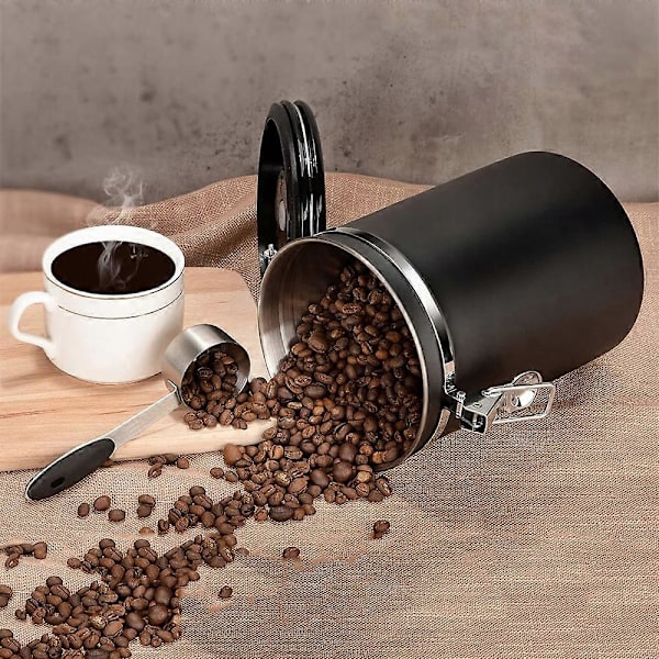 Hermetisk kaffedåse, kaffebeholder i rustfrit stål black
