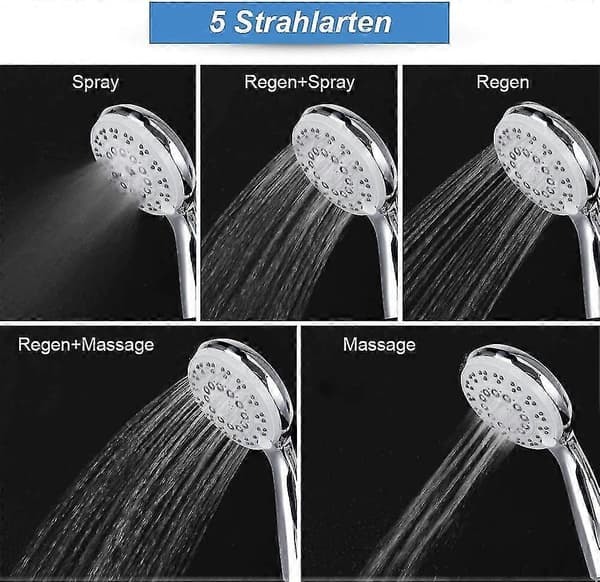 Brusehoved Håndbruser Krom Brusehoved Med Anti-Kalkfunktion 5 Spray