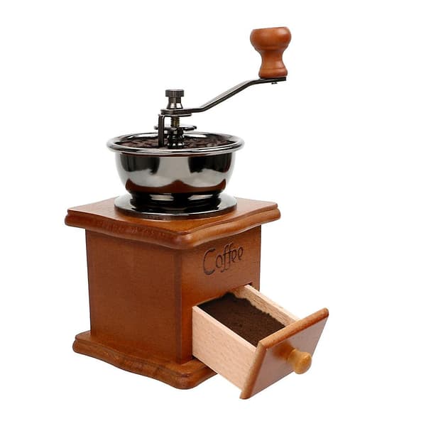 Klassisk handdriven kaffekvarn i trä, keramisk kaffekvarn, kaffebönsvals
