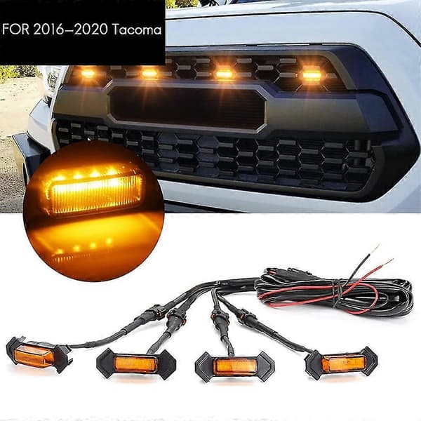 Til 2016-2020 Front Grill Belysning Led Grill Lys Kit 4 Stk (Skal Gul Lys)