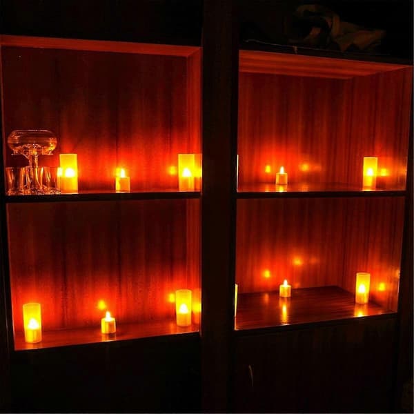 Flammeløse lys med fjernkontroll, timer og ladestasjon, 12 stk USB oppladbare LED varmelys