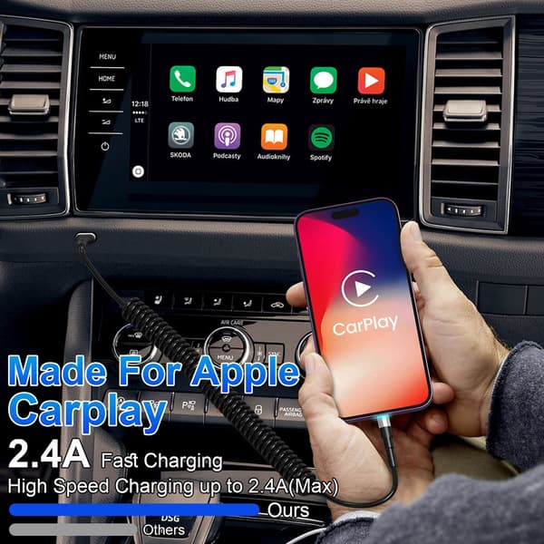 Spiralkabel for iPhone-lading 1-pakning, Apple CarPlay & MFi-sertifisert