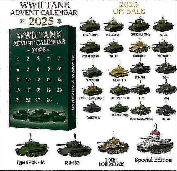 WW2-kampvogn adventskalender blind box juletræsdekoration [D]
