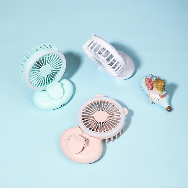 Pinkki 2 in 1 kiinnitettävä tuuletin Mini Kannettava taitettava 3 nopeutta LEDillä