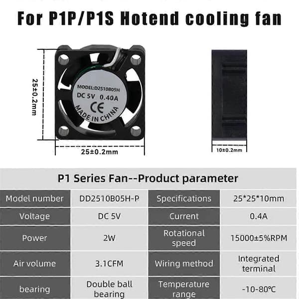 2510 Blæser til X1/P1 Hot End Køleblæser med Kabel Køleblæser til Bambu X1C P1S P1P 3D Printer Tilbehør As Shown