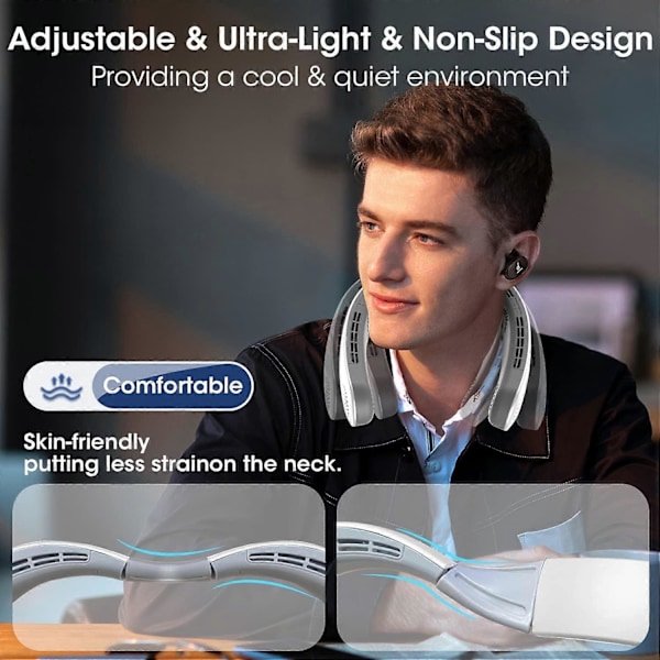 Upgrade Neck -tuuletin, 4 Turbo 4000 mAh, 360 säädettävä terätön kannettava kaulatuuletin, USB-ladattava jäähdytystuuletin, 3 nopeutta - valkoinen