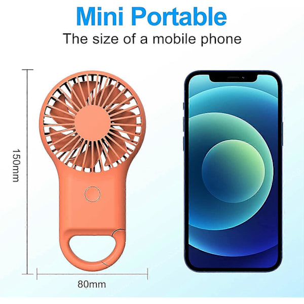 Super Mini -tuuletin, kannettava ja kannettava USB-ladattava tuuletin koukulla, pieni ja hiljainen, kaunis led-valo, 3 säädettävää nopeutta (oranssi)
