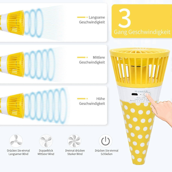 2020 Bärbar handhållen fläkt, USB-minificka hängande halsfläkt med glassform för utomhus- och inomhusaktiviteter på sommaren (mangogul)