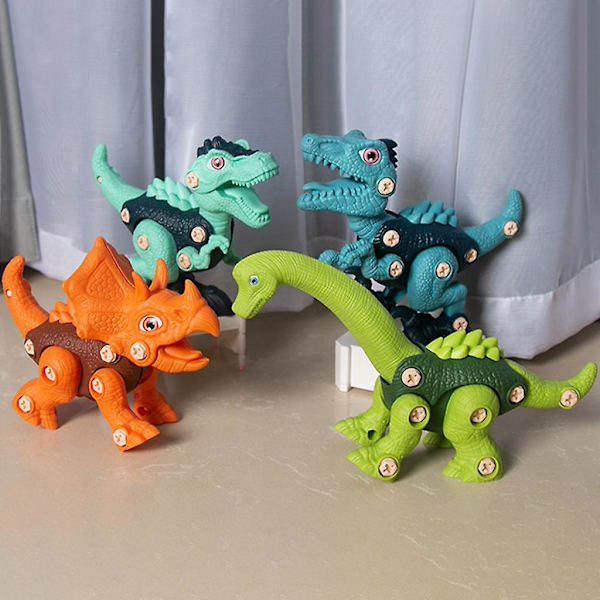 4x DIY Monterings Dinosaurieleksak DIY Monteringsbyggsats för Barn Ålder 6+