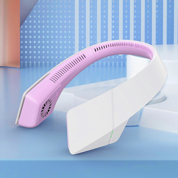 Hängande hals liten fläkt 2021 ny portabel mini lazy hängande hals bladlös USB tyst laddning typ rosa