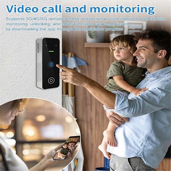 Video Intercom Åtkomstkontroll Knappsats Visuell Dörrklocka Tuya Smart WiFi RFID Digital Fingeravtryck Intercom System Utomhus Black