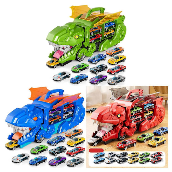 Lastbilsleksaker för småbarn för 3 4 5 6 år gamla pojkar, Leksaksbilar, bilbana, dinosaurietransportbil, Tran red