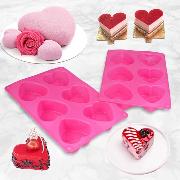 Pakke med 2 silikoneforme hjerte, kageform, hjerte silikoneform, 6 hulrum, non-stick belægning silikone bageform, hjerte muffin hjerteform, bageform