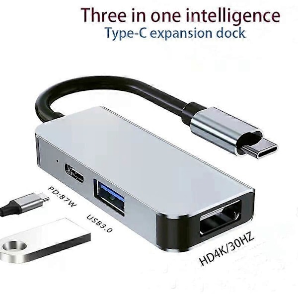 Dockingstation 3 i 1 Typec til 4K30hz+Pd87W+Usb3.0 til IPad Switch Nintendo Hub Notebook Converter Number 1