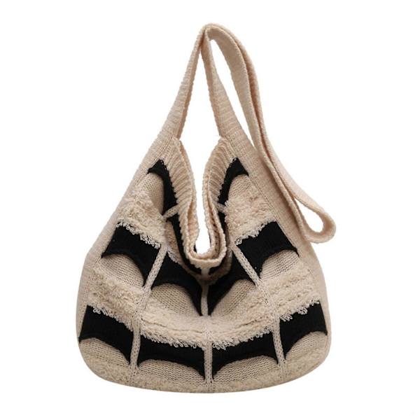 2023 Crossbody Väska Mångsidig Fritid Mode Trendig Väska Virkad Stickad Axelväska Resväska Dam Handväska för Kvinnor Flicka Kaffe Beige